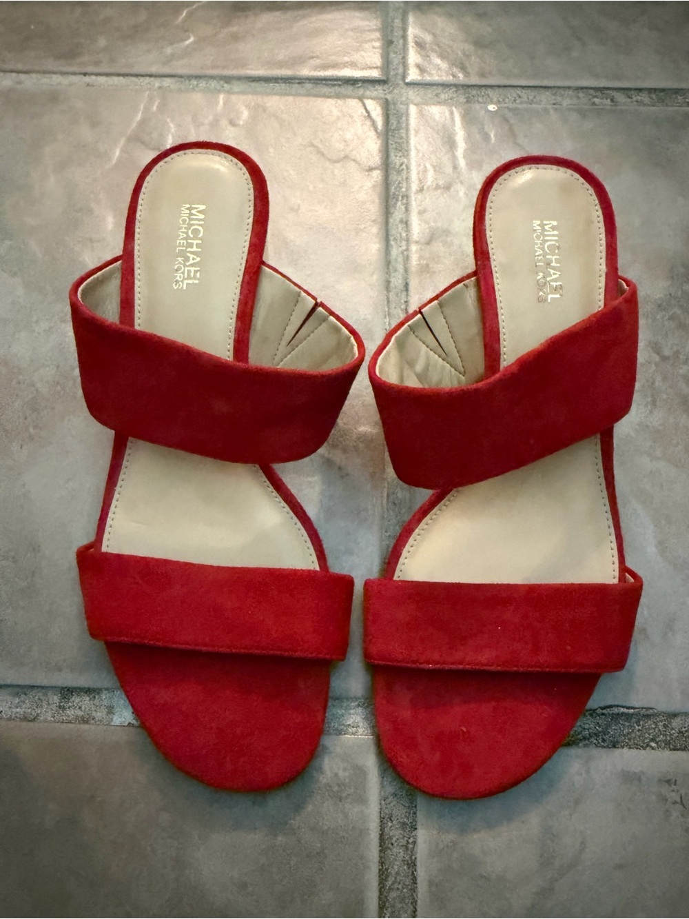 Michael Kors Suede Blythe Mule Sandals in Chili Red